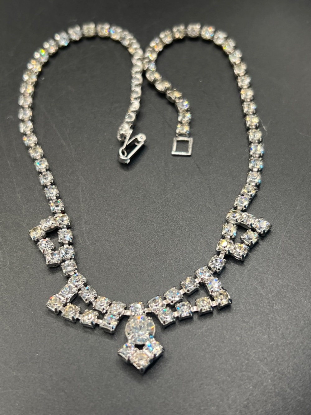 Vintage Crystal Drop Necklace - Silver Tones 18